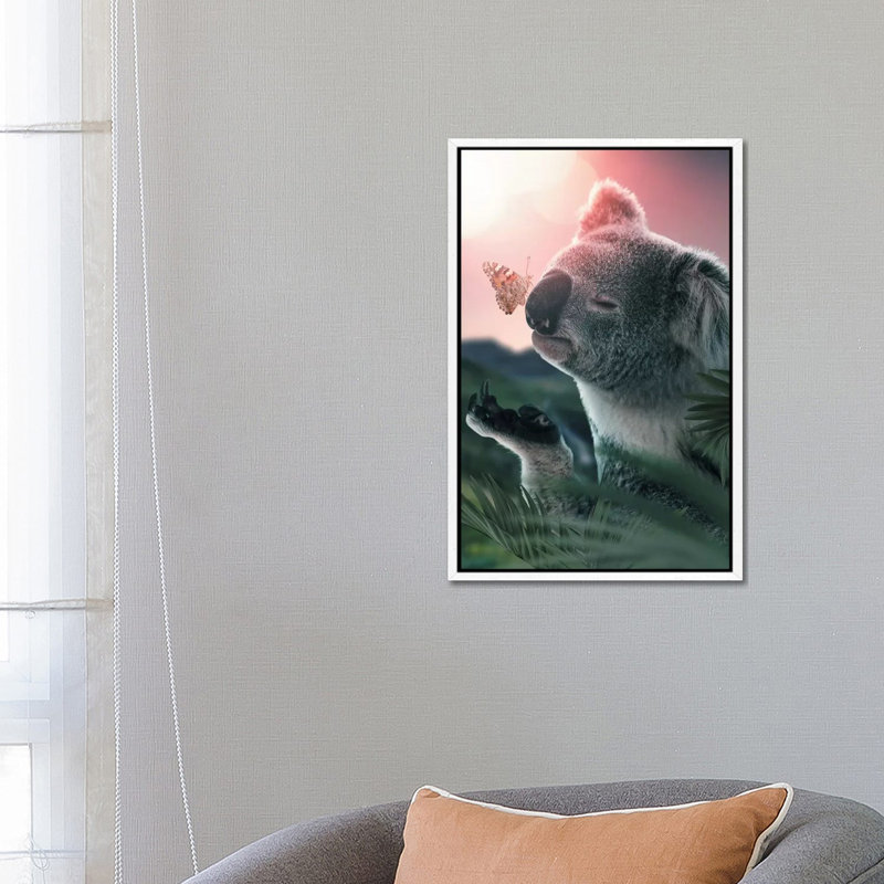 Koala Butterfly by Zenja Gammer - Print on Canvas, 66.04 cm H x 45.72 cm W, White Framed
