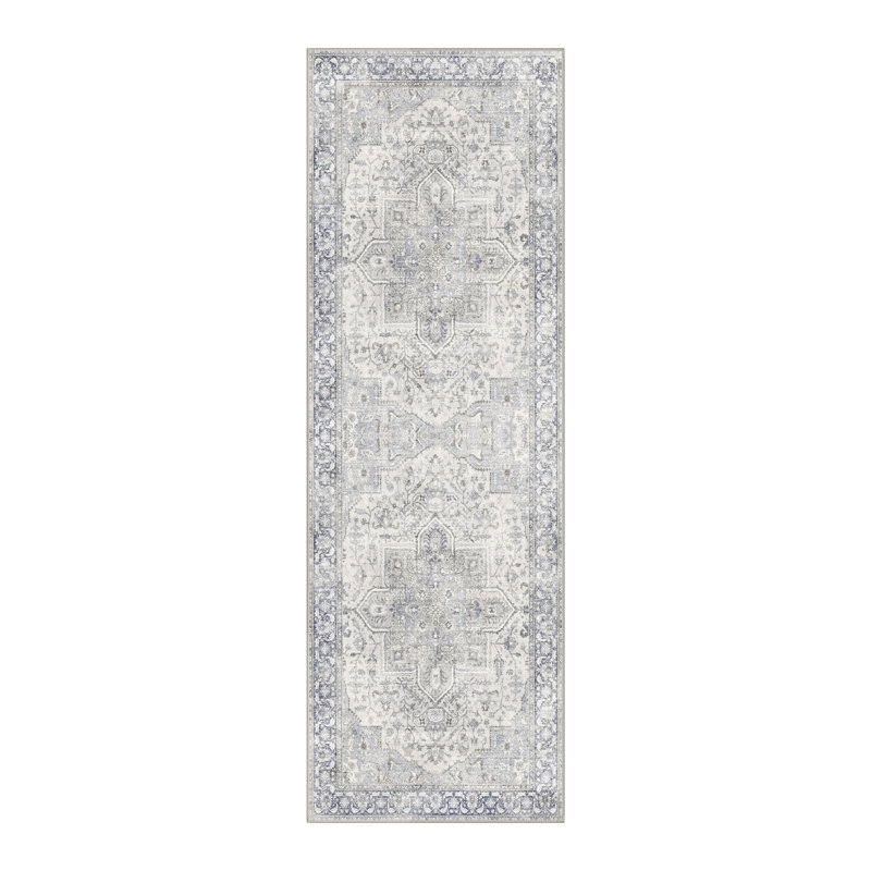 Tapis d'intérieur bleu / gris à envers antidérapant Lumina, Tapis de couloir 2 pi 6 po x 8 pi