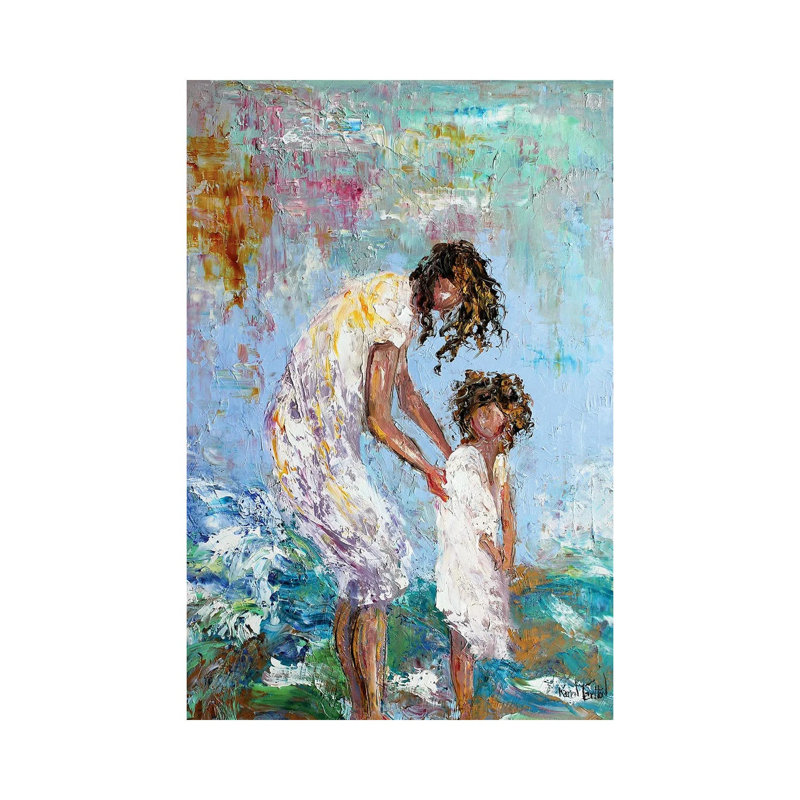 Mother and Child at Beach 1 Piece Wrapped Canvas Painting, 30.48 cm H x 45.72 cm W