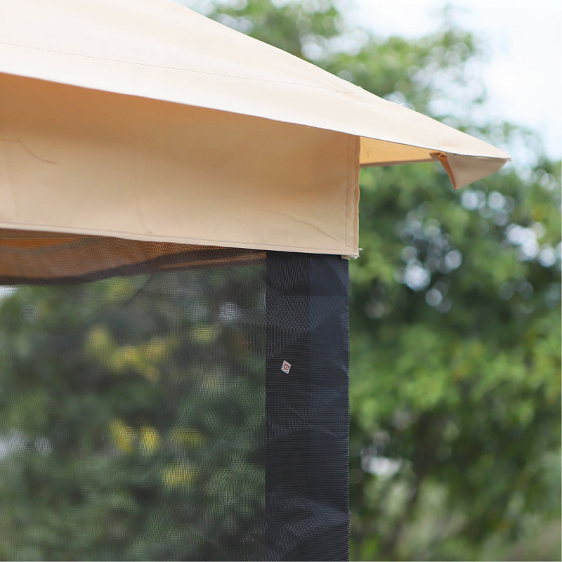 Balancelle d'extérieur avec abri de jardin à 3 niveaux, parois latérales en filet, siège et coussins rembourrés, beige