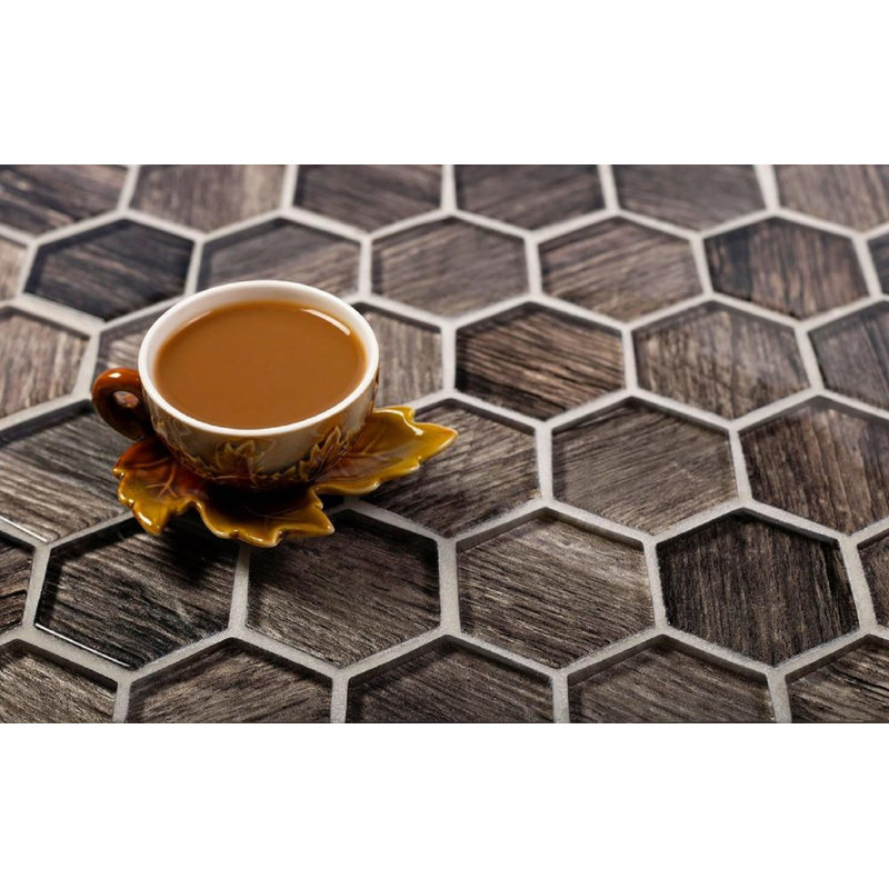 1.9" x 1.9" Glass Hexagon Mosaic Tile, Dark Brown
