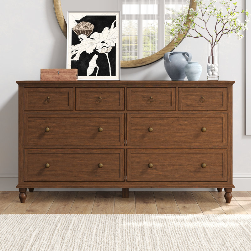 8 Drawer Dresser For Bedroom, 65in Large Long Drawer Dresser with Deep Drawers, Rustic Wood Wide Chest of Drawers with Large Capacity, Storage Dressers for Bedroom, Living Room, Hallway