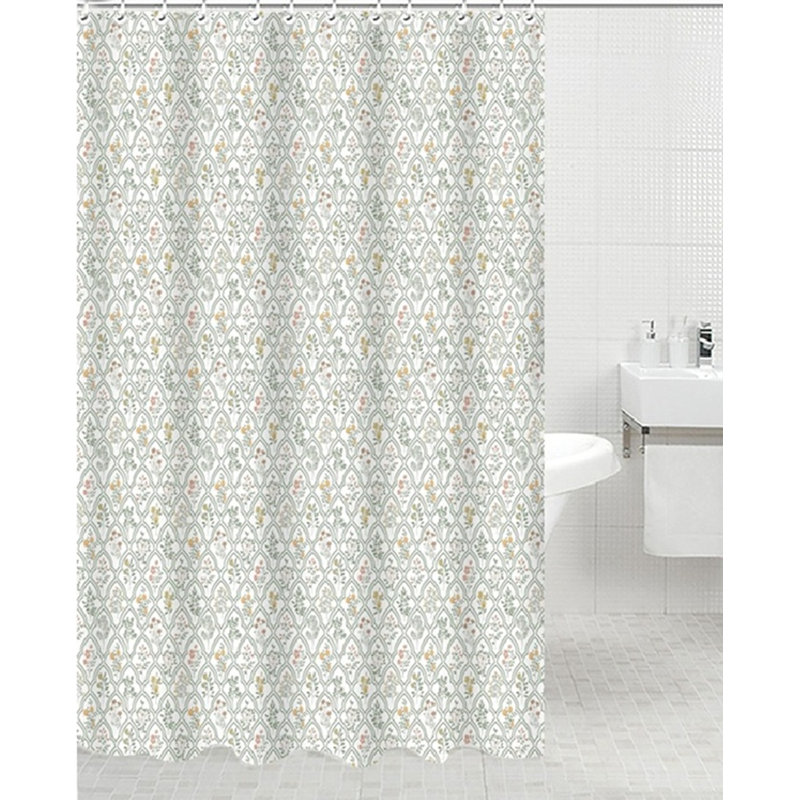 Rideau de douche en polyester + crochets métalliques - Motif floral