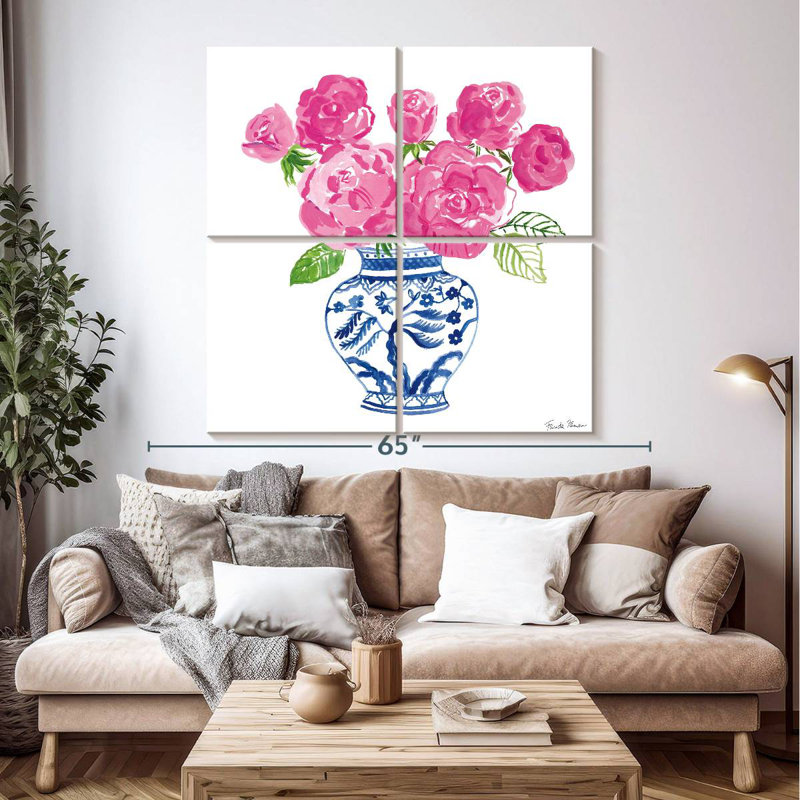 Harnek chinoiserie roses sur fond blanc I, H 50 po x l 50 po