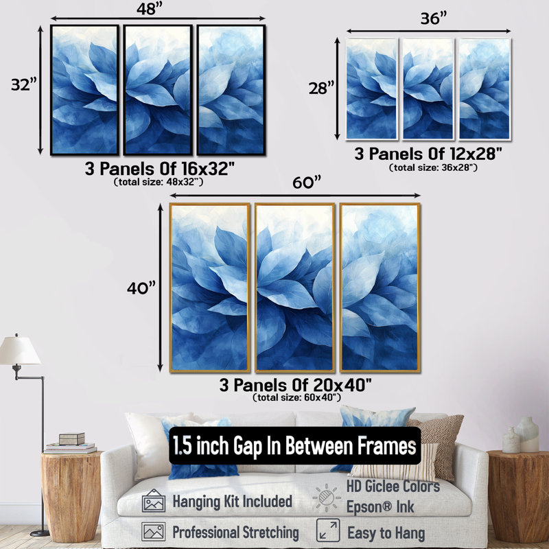 Bleu et brun, délicates pétales de fleurs - ensemble de 3 herbes, Brun, H 28 po x l 36 po