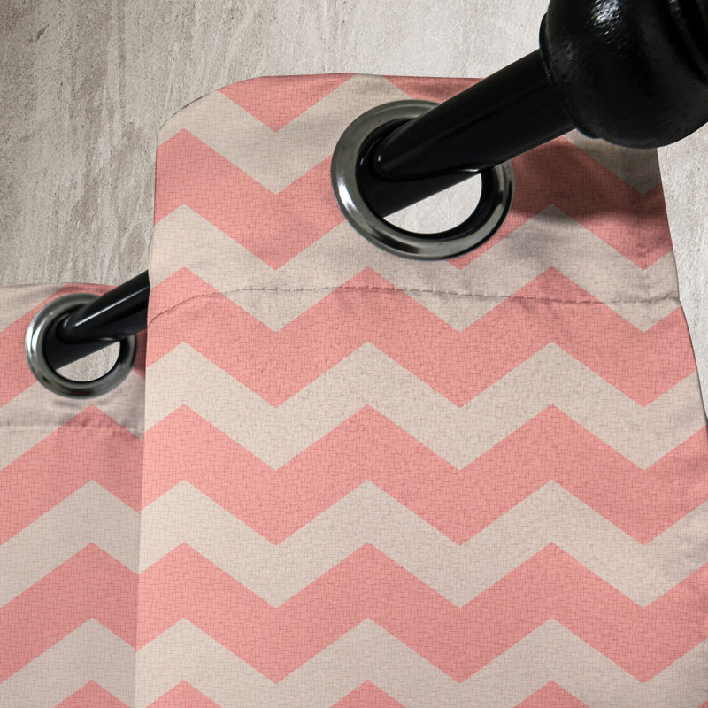 Coral Peach Chevron Grommet Blackout Curtain Pair