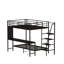 Lit double noir avec lit superposé, lumières à DEL, bureau et quincaillerie murale basculante pour un lit simple superposé simple, espace de travail intégré, garde-corps et éclairage