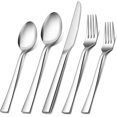 Ensemble de couverts en acier inoxydable 60 pièces pour 12 personnes, ensemble de couverts de qualité alimentaire à bords carrés, ustensiles de qualité restaurant poli miroir, vaisselle allant au lave-vaisselle