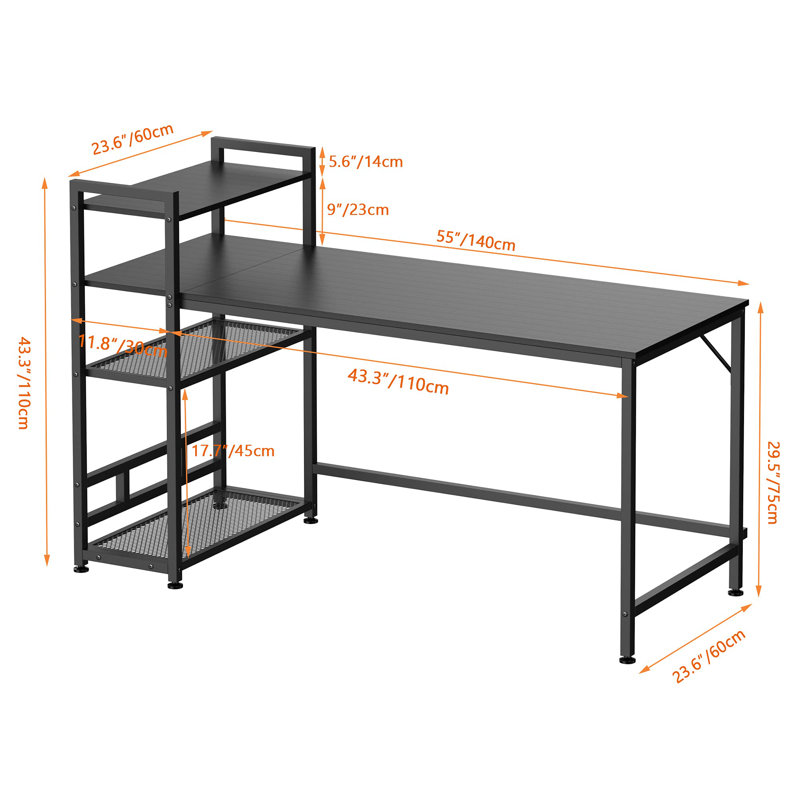 Glenam Metal Base Writing Desk, Grey/Brown/Blue