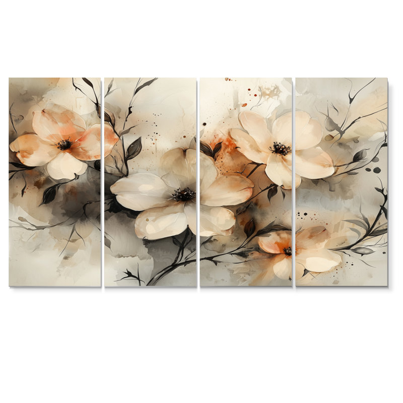 Racines du cornouiller Dream II - art mural cornouiller - ensemble d'art mural traditionnel, H 28 po x l 48 po, 4