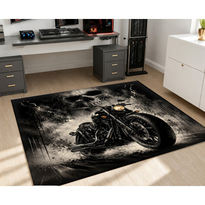 Tapis graphique Cool Cool, motif de crâne classique noir et blanc, artistique éclatant, lavable à la machine, envers antidérapant, tapis d'intérieur tendance pour le salon, la chambre à coucher, la grotte, le garage, l’appartement
