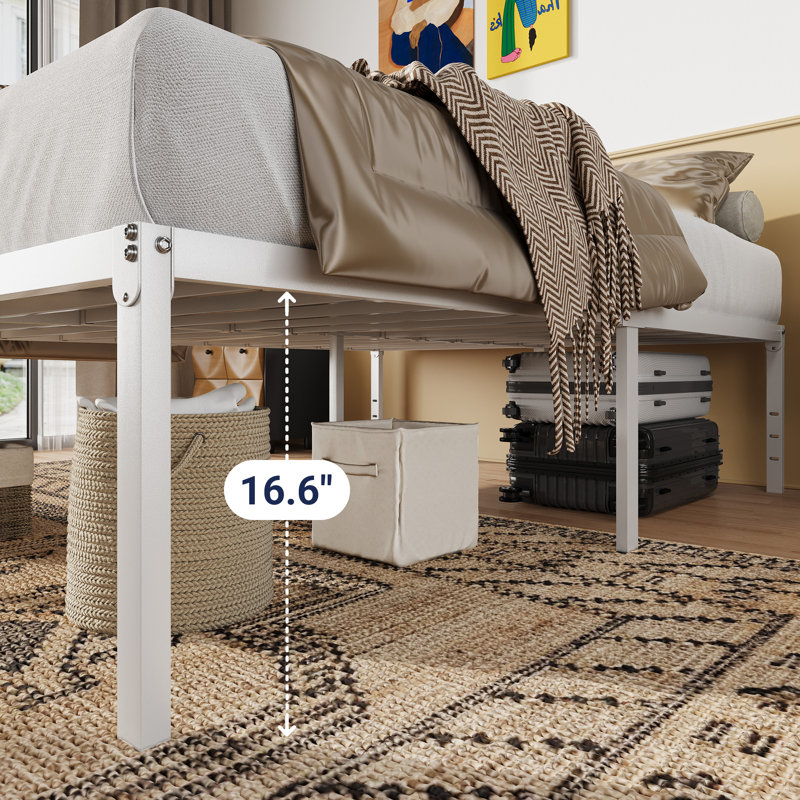 18 Inch Metal Platform Bed Frame With Storage Space, Full, White, 18"
