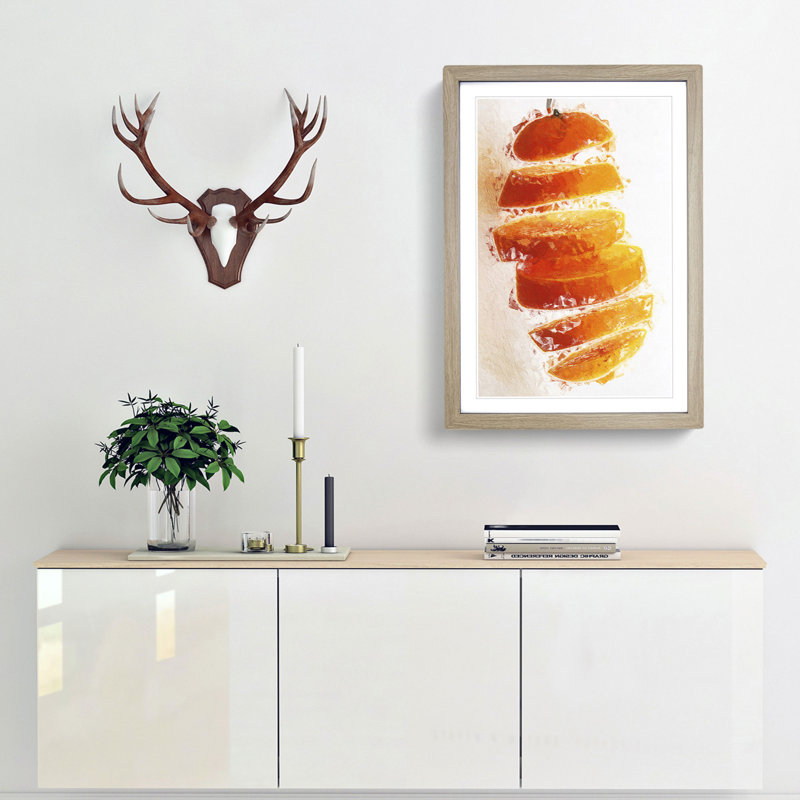 Floating Sliced Orange in Abstract - Picture Frame Painting Print, Oak Framed, 65cm H x 48cm W x 2cm D