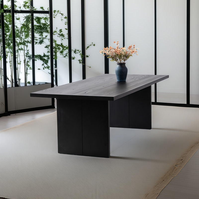 Table de salle à manger rectangulaire moderne en bois massif noir, H 29,5 po x L 86,6 po x l 35,4 po