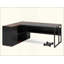 Bureau de direction en L avec armoire de rangement et tablettes, grand bureau d'ordinateur de bureau à domicile industriel, poste de travail professionnel avec meuble pour imprimante et support pour unité centrale-89335095