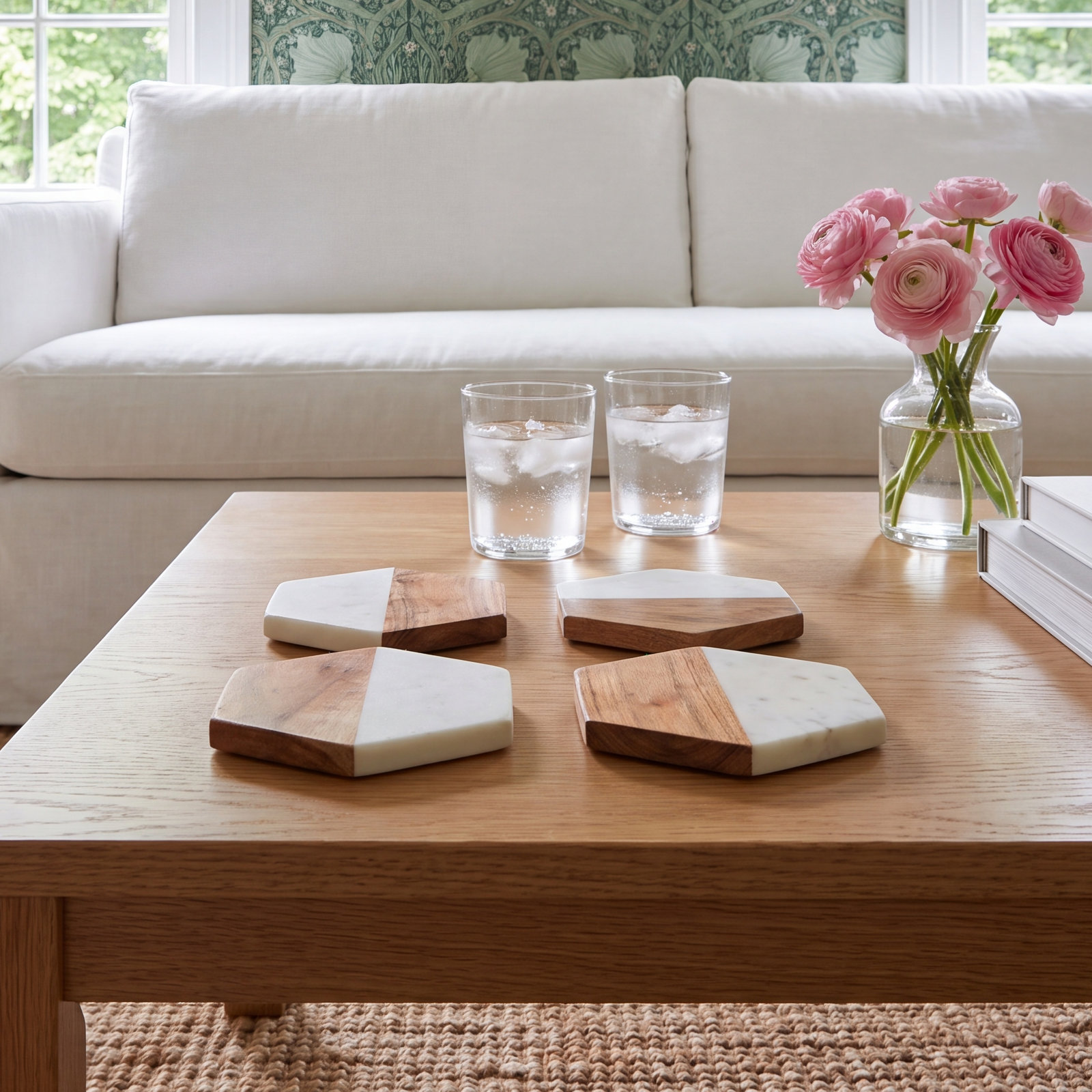 Noni Marble and Wood Hexagon Coaster