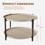 Table basse ronde avec rangement, table basse 36 po en bois naturel avec tablettes ouvertes à 2 niveaux, table de centre de ferme moderne pour le salon