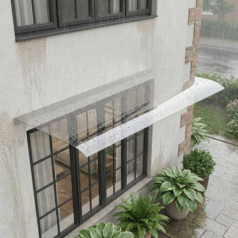 Auvent de fenêtre incliné en transparent, Transparent, H 0,14 po x l 47,2 po x P 19,7 po