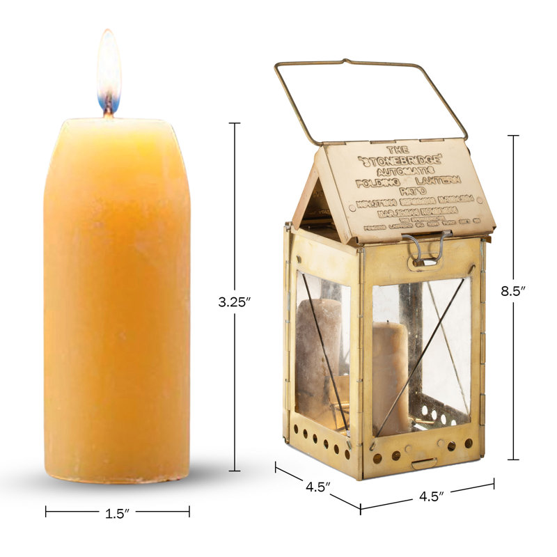 Lampe bougie - Lanterne pliante en laiton de style vintage avec poignée suspendue et 3 cônes de cire d'abeille - Lanterne de camping portative à lampe pliable pour équipement de survie