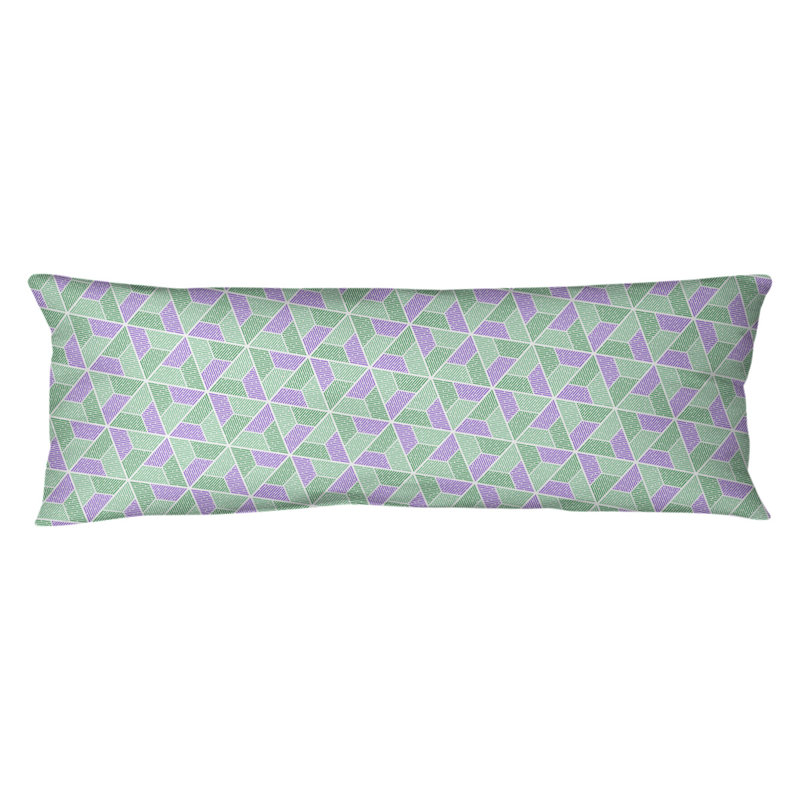 Coussin lombaire géométrique, Bourre en polyester, Vert / Mauve, Molleton moelleux