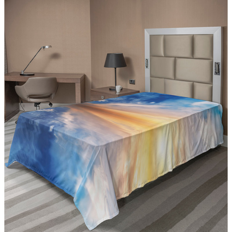 Ambesonne Blue Top Flat Sheet Sky Reflections Sunset Orange Blue, Twin