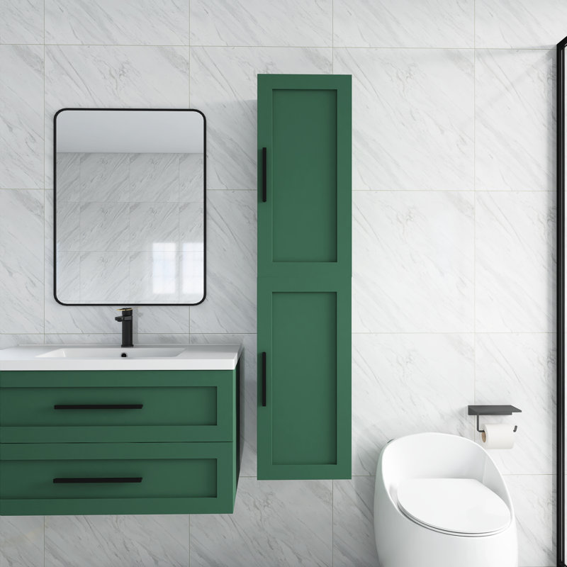 14 In.w X 12 In.d X 59 In.h Wall-Mounted Bath Vanity Side Cabinet In, Green