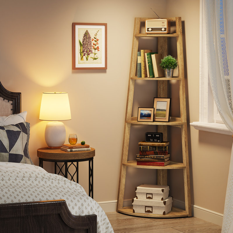 177.8cm H x 65cm W Metal Corner Bookcase, Light Brown