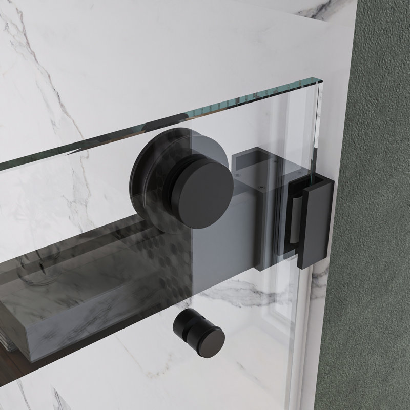 Matte Black Frameless Double Sliding Shower Door with Clear Glass