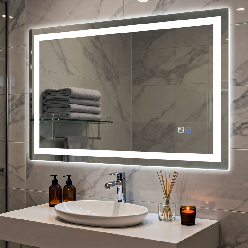 Miroir de salle de bain à DEL avec antibuée, éclairage réglable et mémoire intelligente, 36 po x 36 po