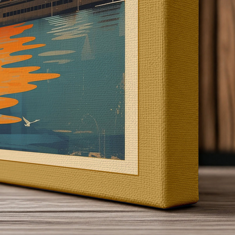 Sydney at Sunrise Japandi - Wrapped Canvas, 36x24 - 91.4 x 61.0 cm, Ochre Border