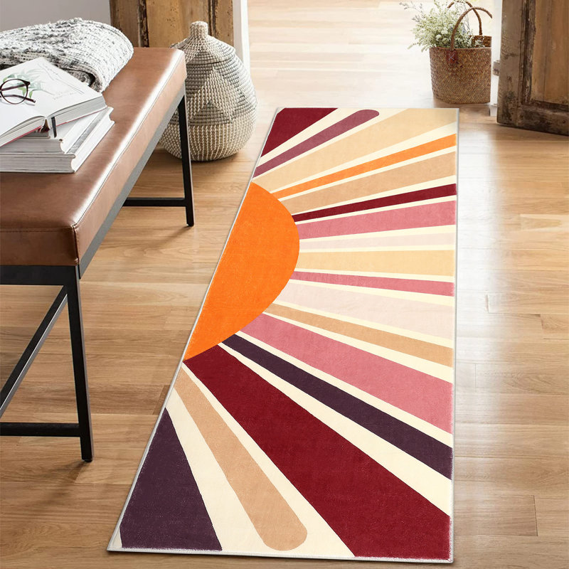 Mignon tapis lavable à la machine Sunburst, Tapis de couloir 2 pi x 6 pi