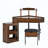 Corner Vanity Desk Set with Storage Stool, Charging Station, Glass Top and Pull-Out Cabinet-8607314