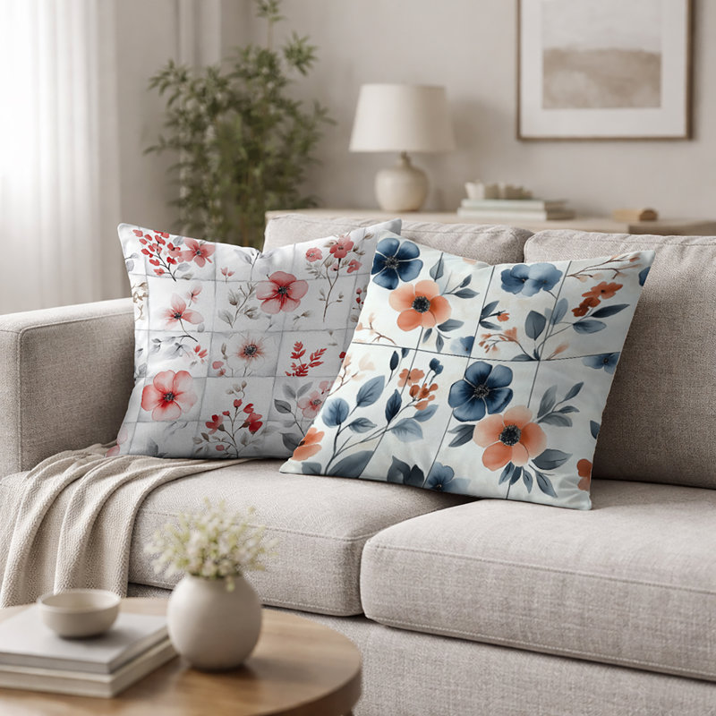 Coussin décoratif patchwork 2 pièces - Coussin décoratif imprimé floral pour chambre à coucher, H 16 po x l 16 po