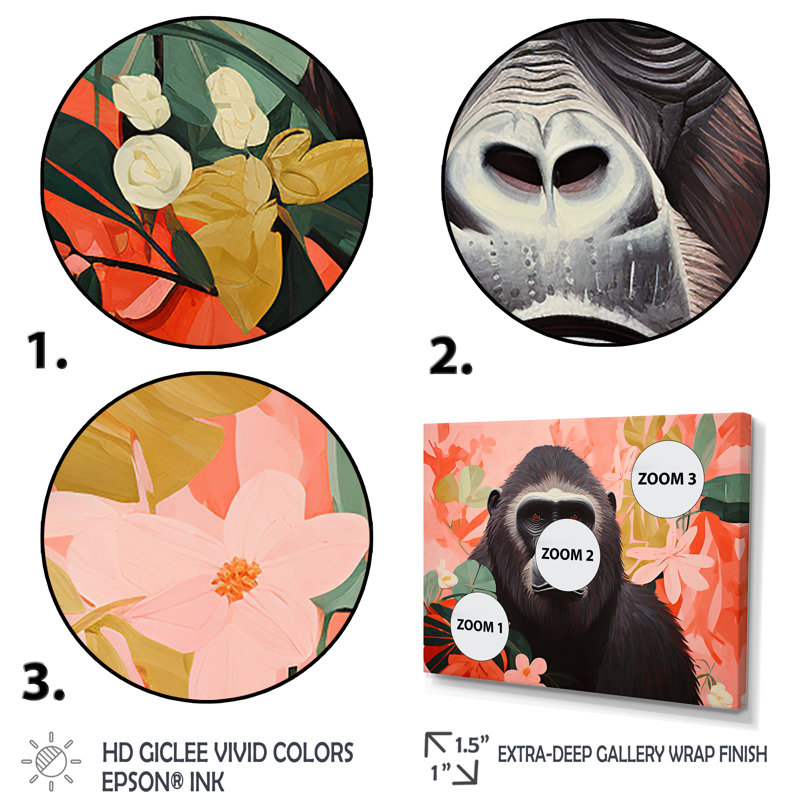 Portrait de gorille vibrant - art de Gorillawall, Cadre flottant brun, H 16 po x l 32 po x P 1 po