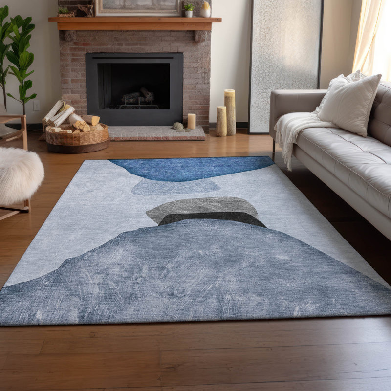 Tapis bleu Cerrito Amf547 lavable à la machine de qualité supérieure, Rectangle 10 pi x 14 pi