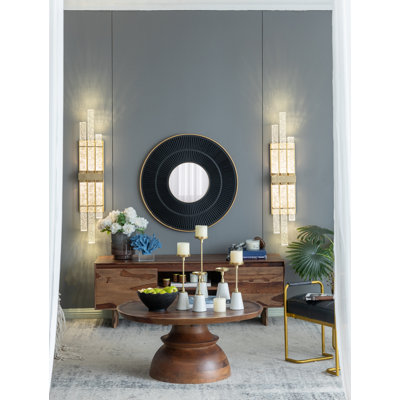 Round Carter Wooden Mirror With Gold Iron Frame