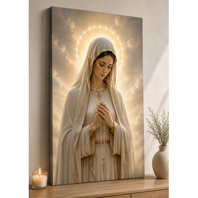 Large Our Lady of Light – Catholic Rosary PrayerWall Art Canvas Print 24x36 Inch Elegant Catholic Meditation Decor for Bedroom Prayer Room Spiritual Home Decor - Ready to hang