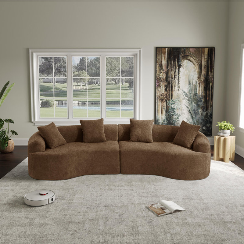 Chenille Boneless Curved Sofa, Left-right Symmetrical Design, Luxurious 4-seater Living Room Sofa, Caramel