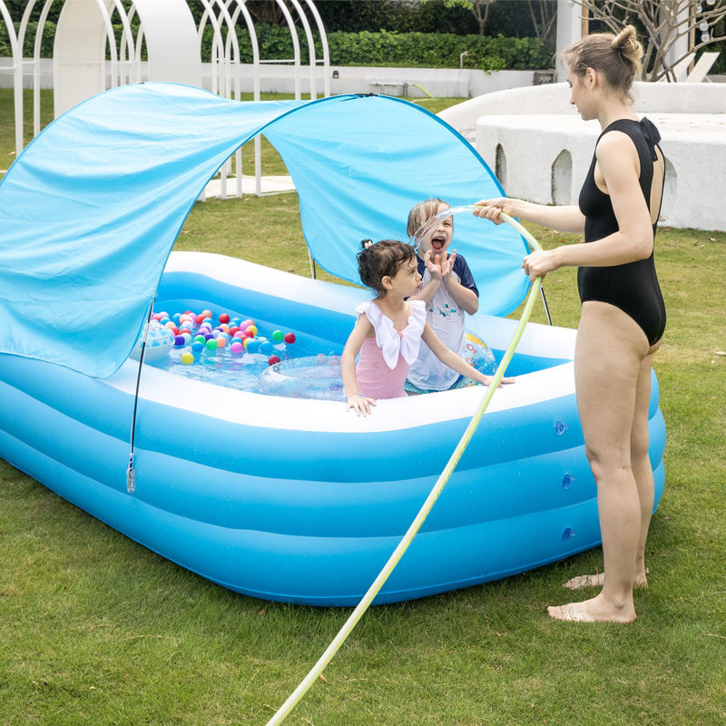 Inflatable Family Pool with Removable Canopy 145" x 74" x 22"