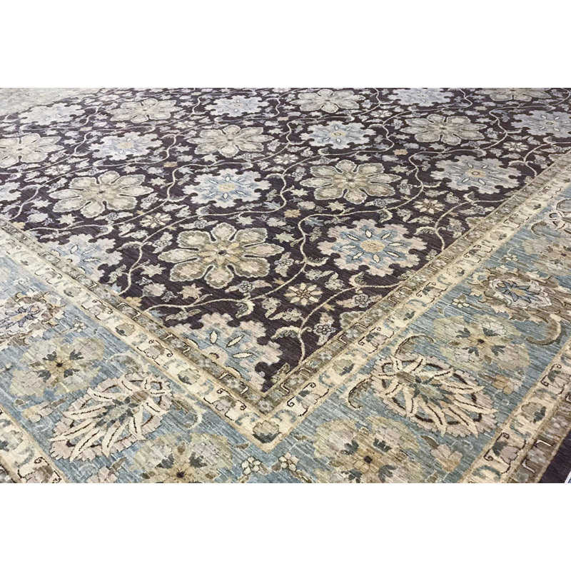 Wool Oriental Area Rug in Green/Purple/Light Blue