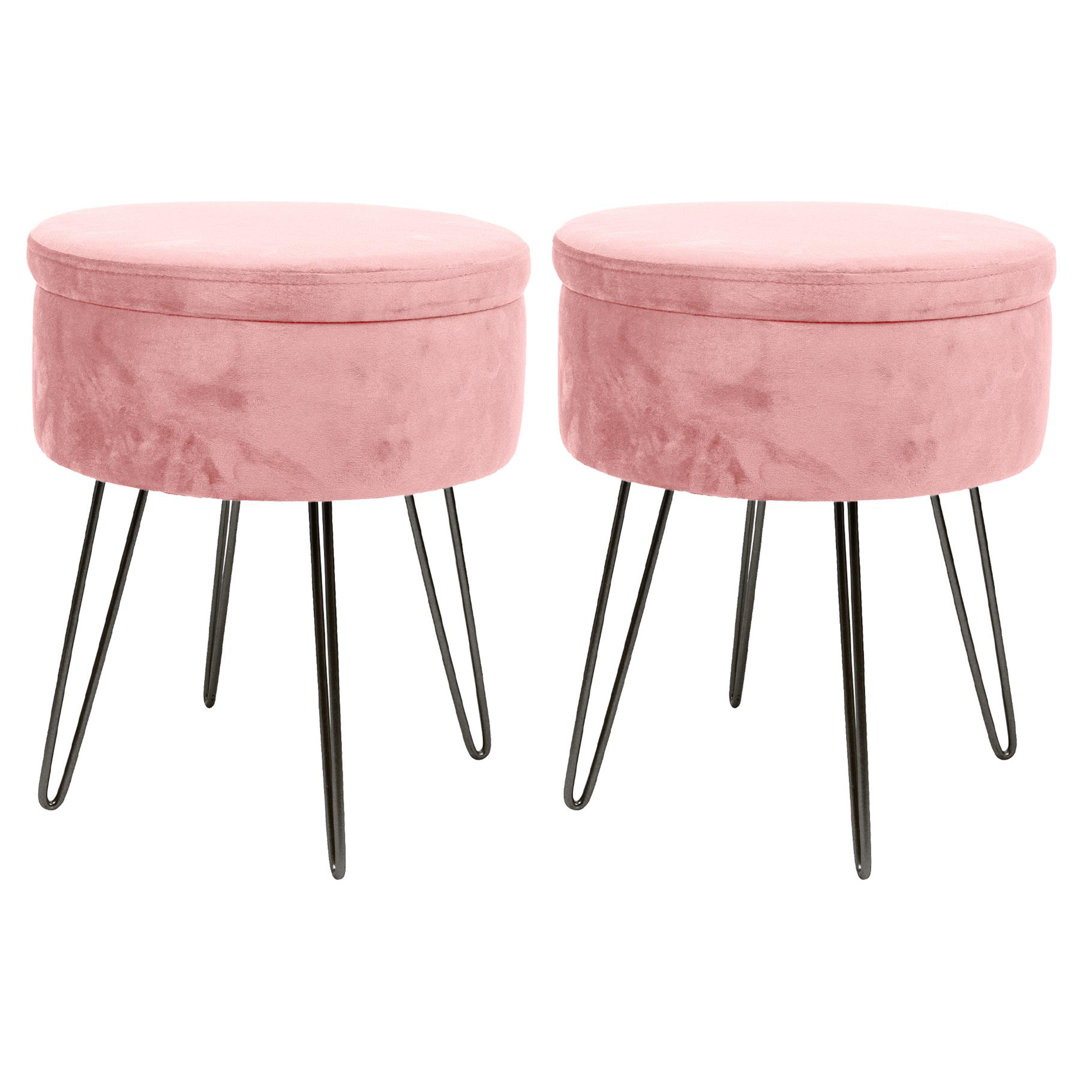 Harbour Housewares Round Velvet Storage Footstools - Pack of 2