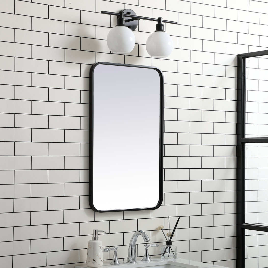 Sabine Metal Rounded Rectangle Wall Mirror, Black, 30" x 18"
