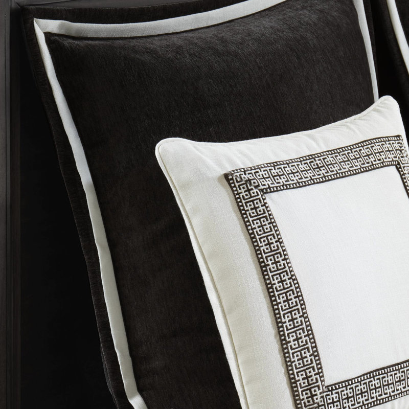 Édredon surdimensionné pour grand lit de 8 pièces, bordure en méandre d'inspiration grecque, confort toutes saisons, pièces faciles d'entretien, microfibre douce, rembourré pour un ensemble luxueux avec décoration