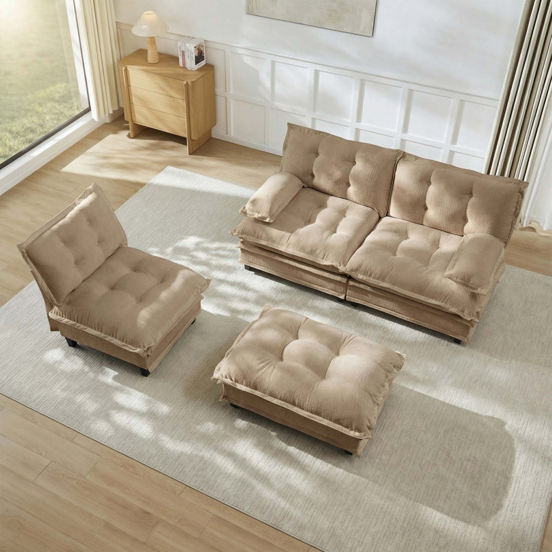 Canapé modulaire à assise profonde, 35.4" H x 107.8" W x 33.8" D, Chenille - café clair