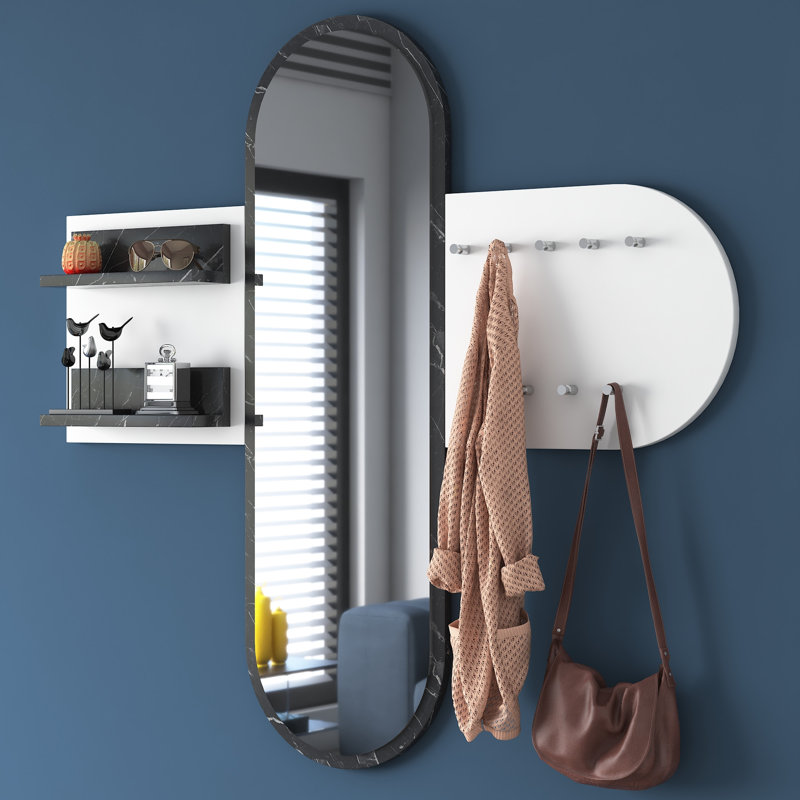 Support de couloir moderne avec cintre polyvalent, blanc, 49,2 po x 47,2 po x 4,7 po | Panneau de particules 100% mélamine de qualité E1, épaisseur: 0,7 pouce | Fixation murale, nombreuses tablettes pour un rangement supplémentaire, design élégant