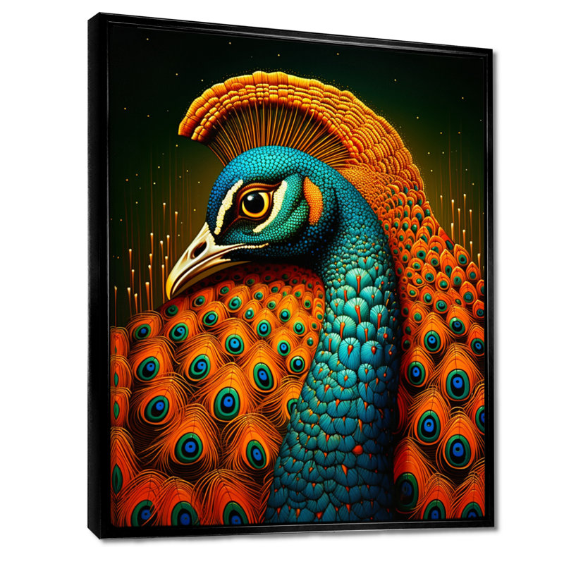 Magnifique paon bleu, art mural salon paon, H 20 po x l 12 po x P 1 po, Toile avec cadre flottant noir