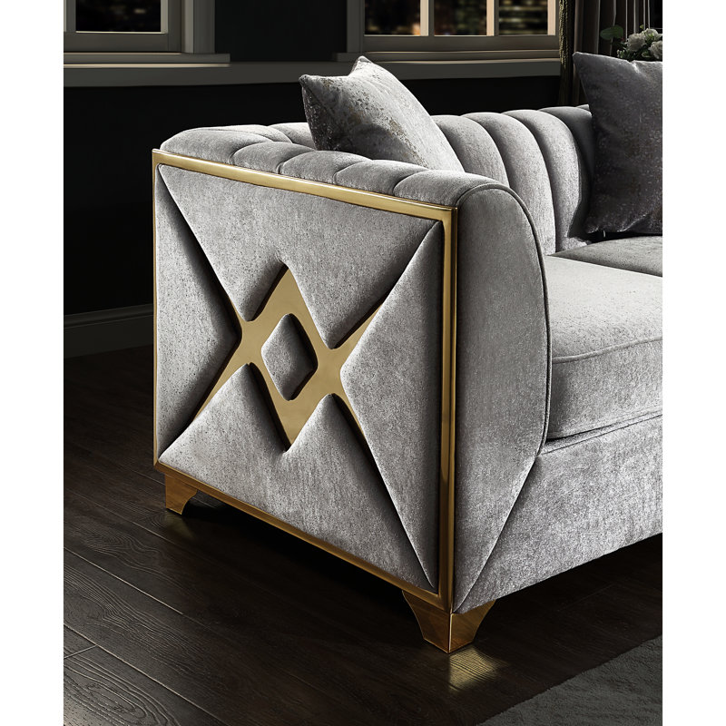Contemporain en argent étincelant - Structure en bois massif, siège en tissu de velours doux pour le salon scintillant