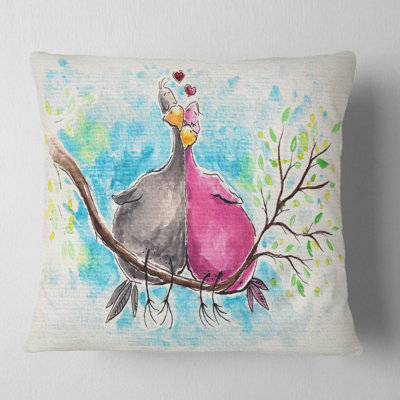 Two Birds in Love on Branch - Animal Printed Pillow