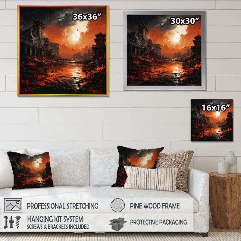 Grèce «Carthages Fall Landscape I», art mural Classics, Cadre simple noir, H 16 po x l 16 po x P 1 po
