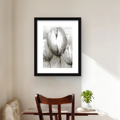Trois tulipes blanches - impression florale encadrée pour la décoration intérieure